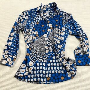 Chicos Blouse Top 2 -US 12/14 blue White Printed Button Down shirt